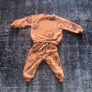 Zara Halloween Skulo Skeleton Orange Sweater Sweatpants Set 3-4 years Toddler